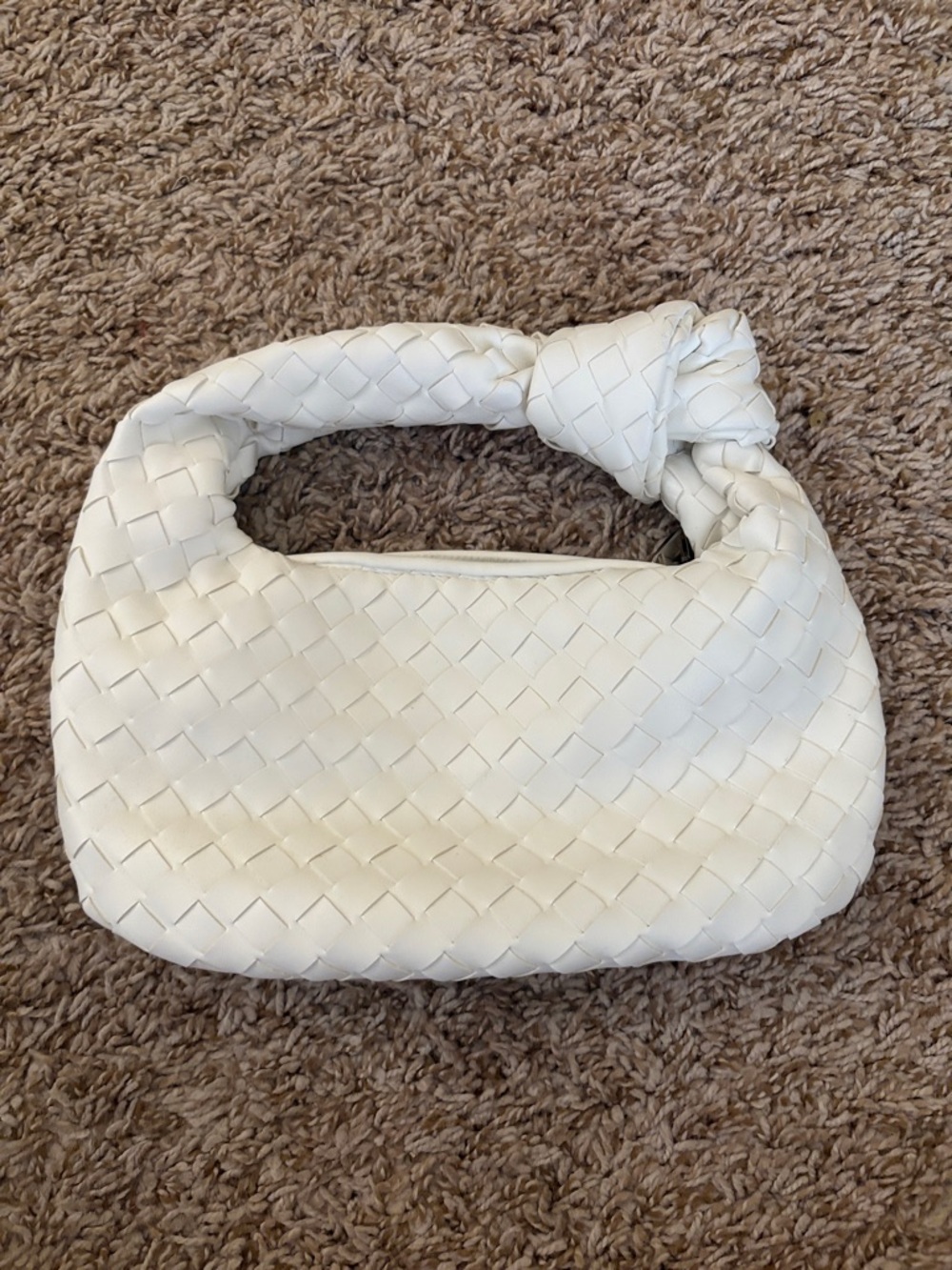 White Woven Knot-Handle Shoulder Bag